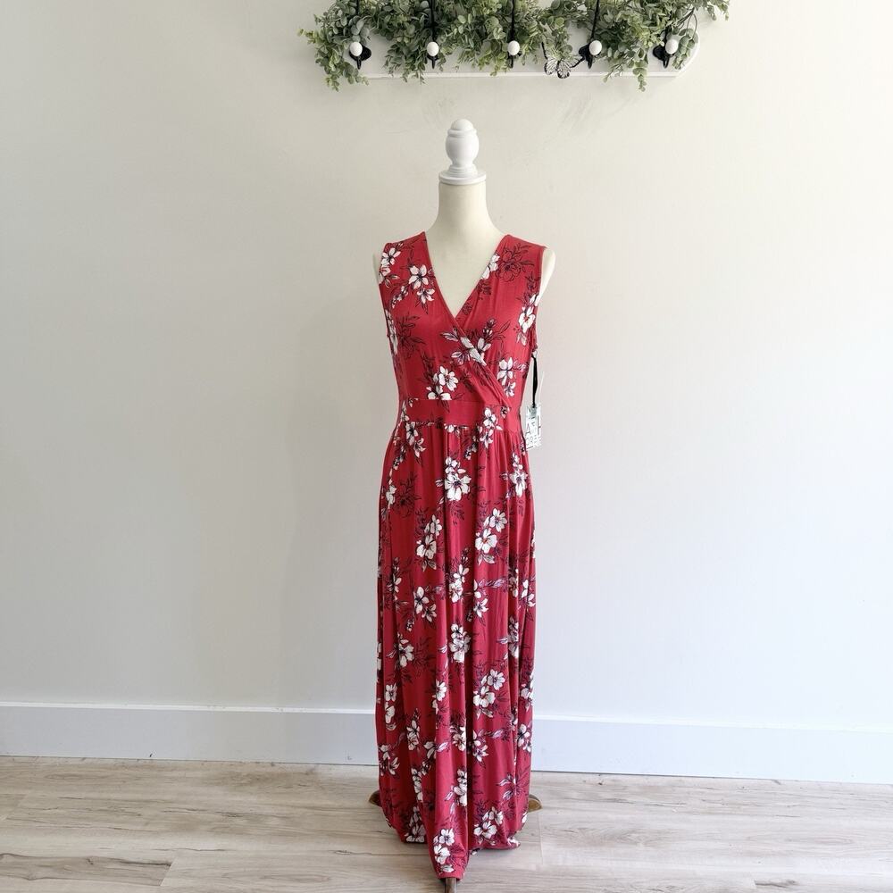 41 Hawthorn Adelina Knit Red Floral Maxi Dress Jersey Medium New KG